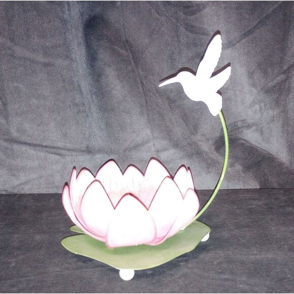 Beautiful Metal Hummingbird and Lotus Flower Candle Holder EUC - Picture 3 of 6